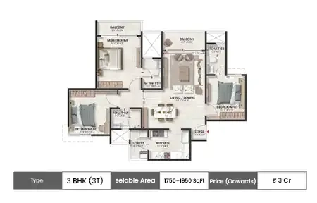 3 BHK + 3t Plan